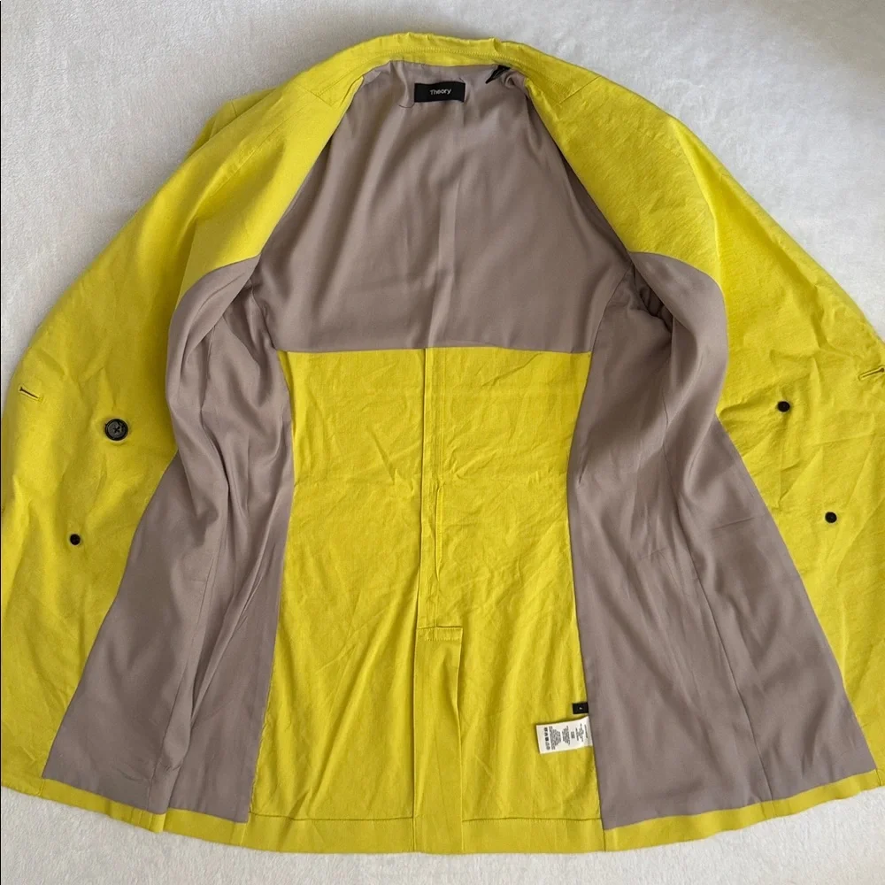 Theory | Linen Double Breasted Tailor Jacket Bright Lime Eco Crunch Wash $535 - Picture 8 of 16